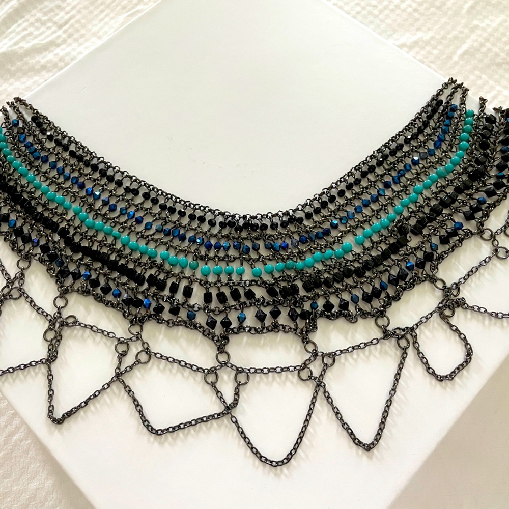 Aqua blue bib necklace.